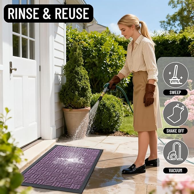 OLANLY Front Door Mat Outside Entrance 47x32, Absorbent, Heavy Duty Sturdy Natural Rubber Doormat Indoor Outdoor, Non-Slip, Stain and Fade Resistant, Low Profile Floor Mat for Entryway, Violet