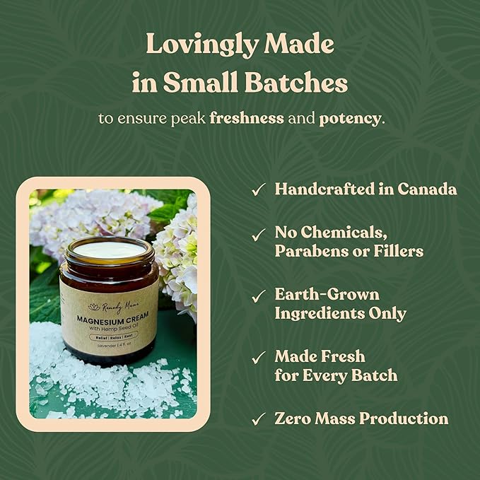 Magnesium Cream for Sleep, Cramps & Muscle Soreness – with Hemp Seed Oil, Jojoba, Shea & Mango Butter – Natural, Skin-Friendly & Safe for Kids – Lavender – 4oz Glass Jar – Made in Canada