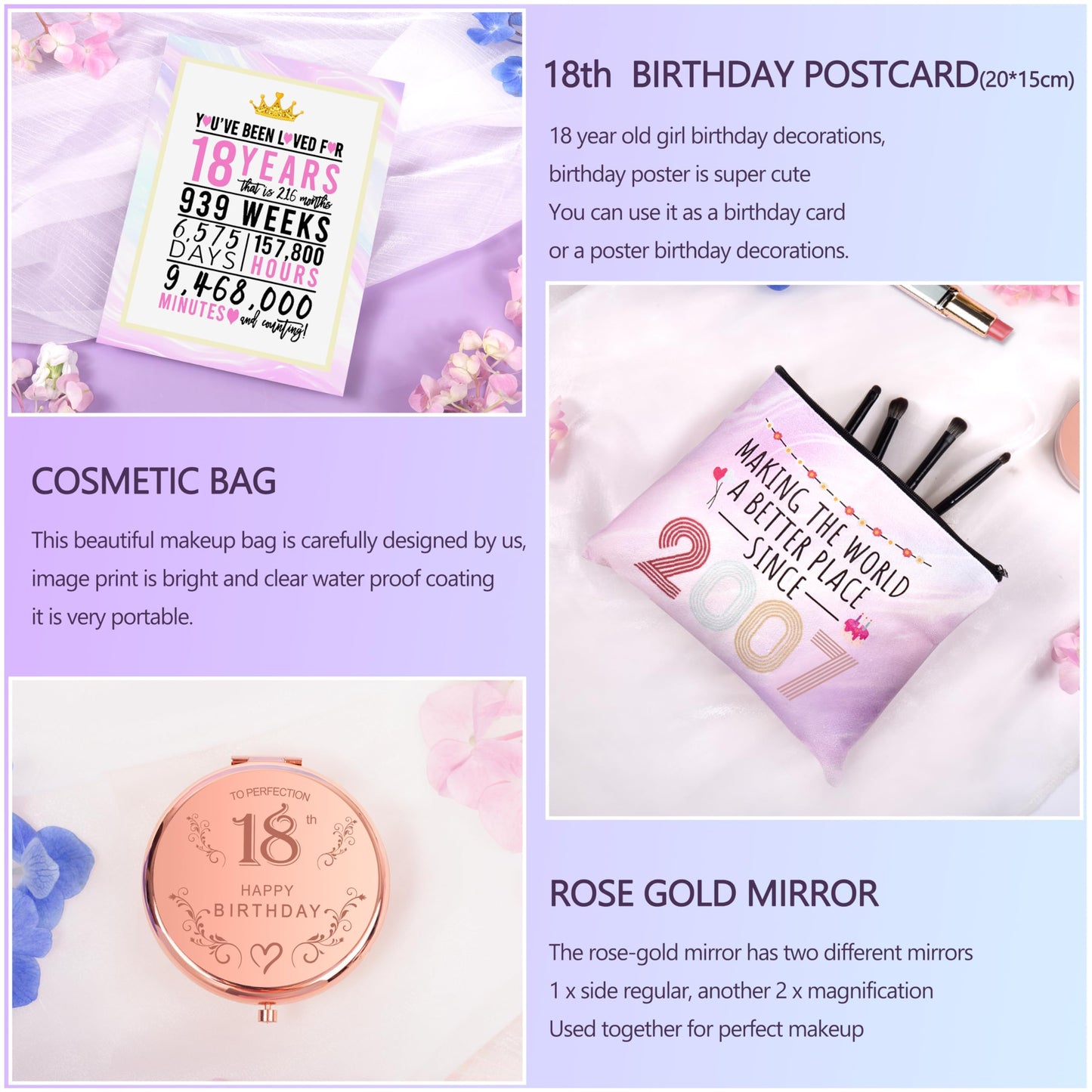 HSOEIXL 18th Birthday Gifts for Girls, 18 Year Old Girl Birthday Gifts, Happy 18th Birthday Gifts for Her Daughter, Niece, Granddaughter, Girlfriend, Bestie, Cool 18th Birthday Gift Ideas
