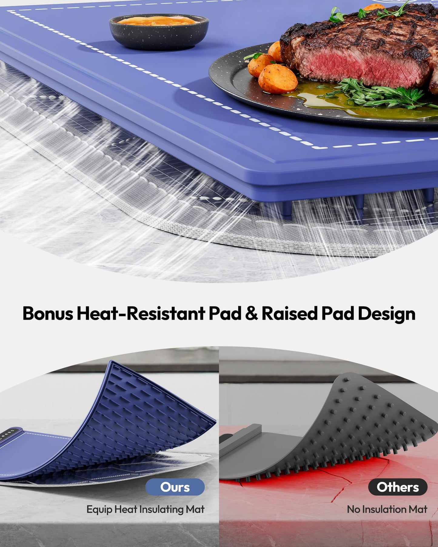Gaiatop Warming Mat for Food with Trivet & Light, Plateful Food Warming Mats for Countertop, 6 Temp Level, 6 Timer Settings, Full-Surface Fast Heating, Portable Silicone Food Warmer for Parties Buffet
