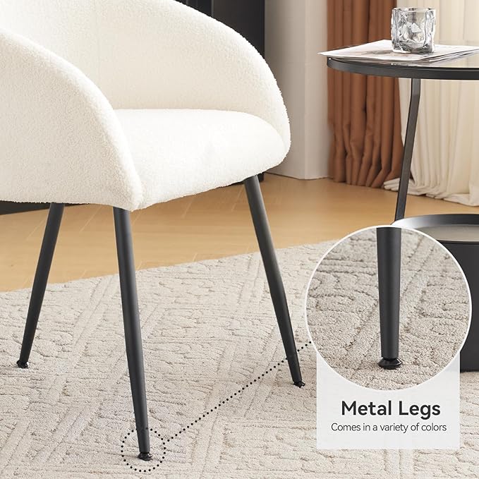 YDcosyfy Modern Small Accent Chair Set of 4, Comfy Sherpa Makeup Vanity Chair with Metal Legs, Decorative Dining Chair no Wheels for Living Room, Dressing Room, Bedroom, White