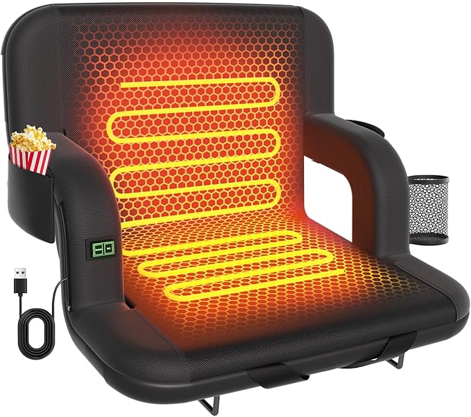 DEKEMASTER Heated Stadium Seats for Bleachers with Back Support, Portable Bleacher Chairs with Back and Cushion, 6 Adjustable Positions Pdded Bleacher Seat for Sport Events Camping
