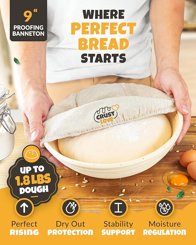 Dutch Oven for Bread Baking - incl. Sourdough Bread-Baking Supplies like Banneton Bread-Proofing Basket - 5QT Enameled Cast Iron Bread-Oven with Lid, Bread-Pan Sour Dough Starter Kit