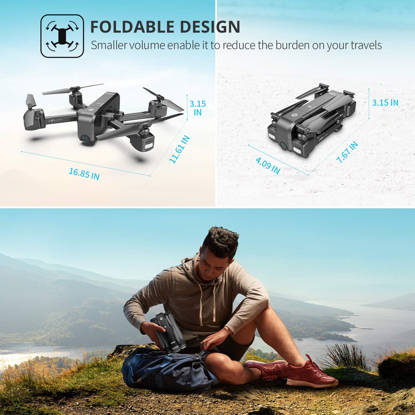 Holy Stone GPS 2.7K Drone with FHD FPV Camera Live Video for Adults, Portable Selfie Quadcopter with 2 Batteries for Beginners with Auto Return Home, Custom Flight Path, Follow Me, Auto Hover