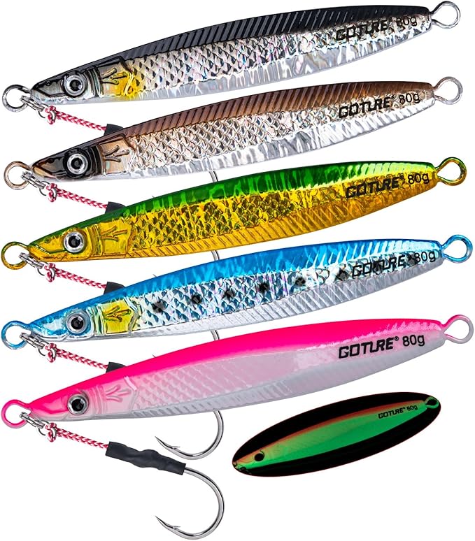 Goture Fishing Jigs Saltwater,60g-400g Vertical Jigs with Assist Hook, Speed Fast Jig Deep Sea Fishing Jigging Spoon Lures...