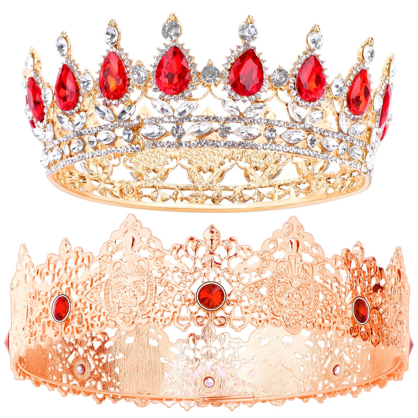 2 Pieces Antique Royal King Crown for Men Baroque Queen Crown for Wedding Birthday Women Crystal Tiara Prom Accessories Graduati