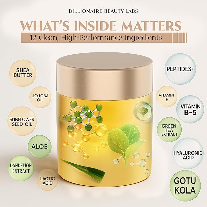 BILLIONAIRE BEAUTY LABS Anti-Aging Collagen Peptide Face Cream – Firming Face Moisturizer with Hyaluronic Acid, Fragrance-Free, Non-Greasy, for Tightening, Smoothing, Younger-Looking Skin – 1.7 oz
