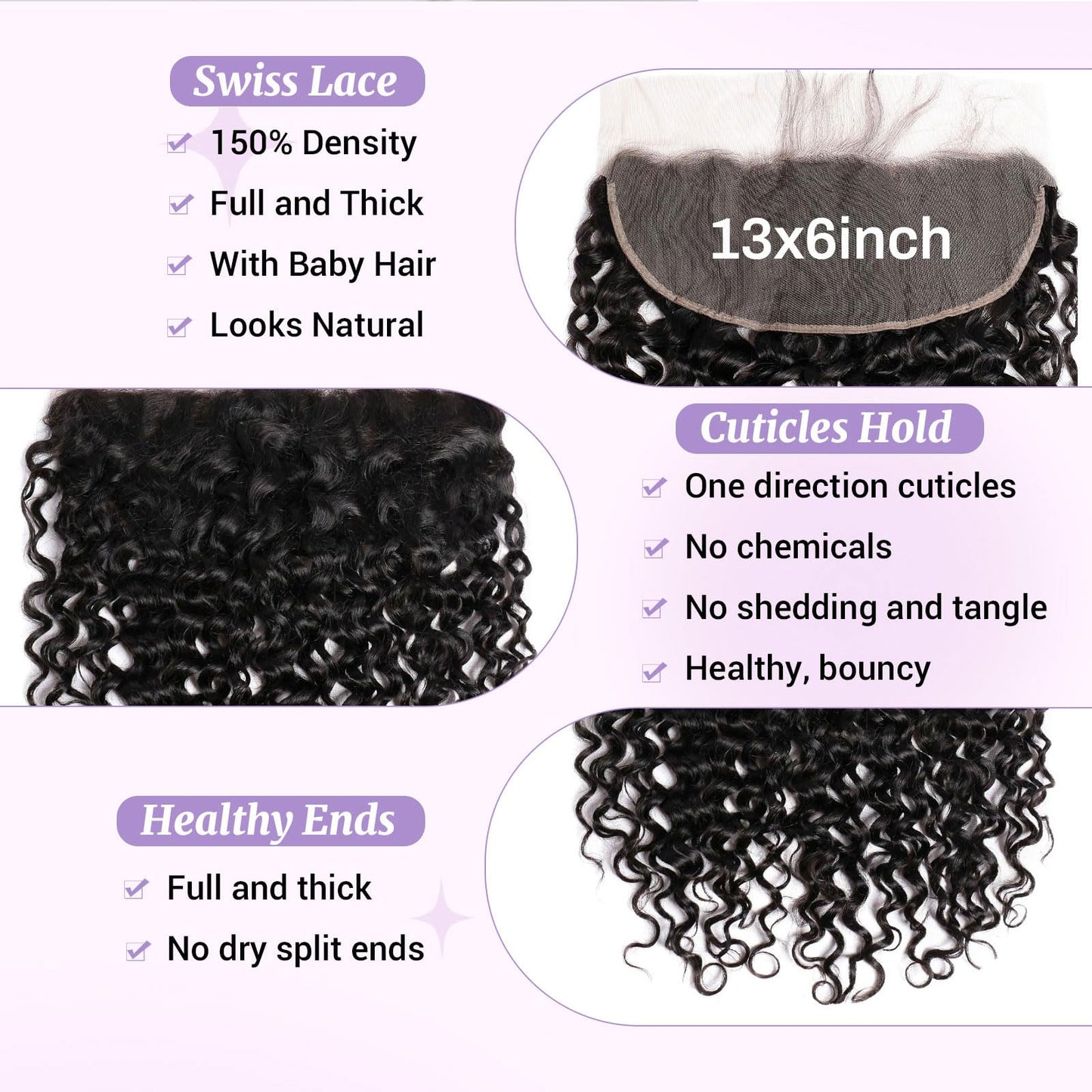 DSEKCAIN Water Wave HD Frontal 13x6 Lace Frontal Big Space Size Long Part 100% Human Hair Transparent Lace Closure Free Part Fro