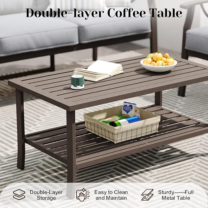 FansaFurn 5-Pieces Outdoor Patio Furniture Set, Outdoor Metal Sectional Furniture with Cushions, Outdoor Conversation Seating Set with Coffee Table for Garden, Balcony, Deck, Backyard, Grey