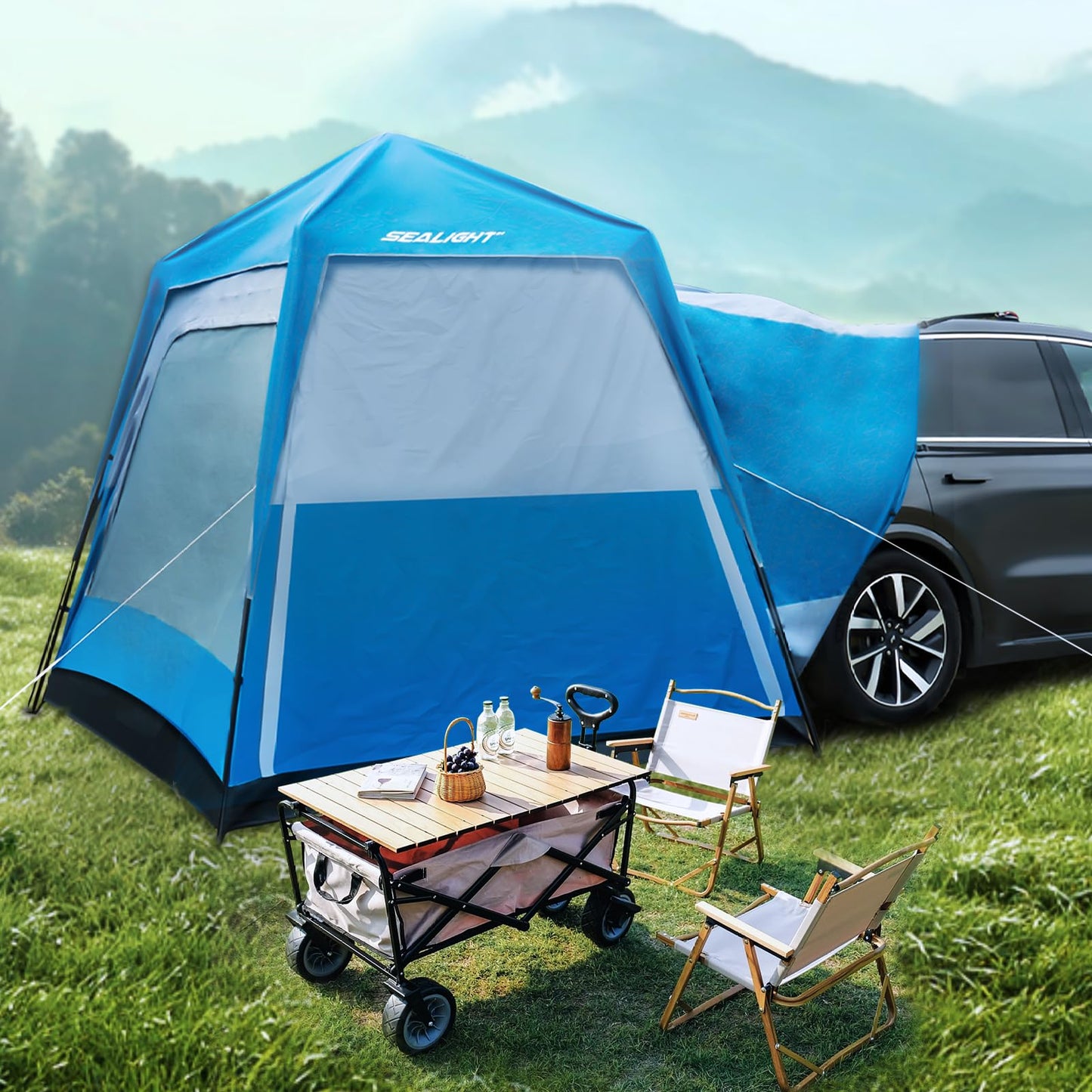 SEALIGHT 4-6 Person Car Tent for SUV, Waterproof Windproof Family Camping Tent - Easy Setup, Double Layer Breathable with Carry Bag, Ideal for Outdoor Travel