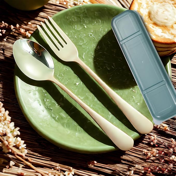 Stainless Steel Travel Utensils Set with Case Reusable Spoon Fork Portable Cutlery Set for Lunchbox Office Picnic Camping