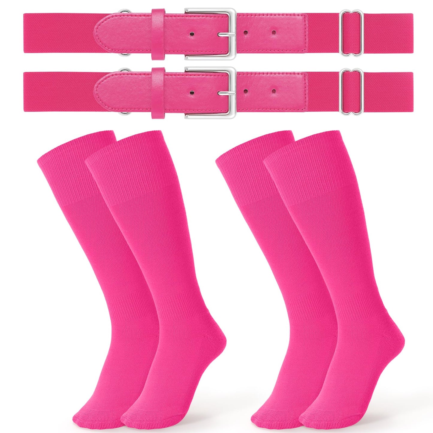 JASGOOD 2 Pack Baseball Belt and Socks Combo Set Adjustable Softball Belt and Socks Elastic Waist Belt for Youth and Adult