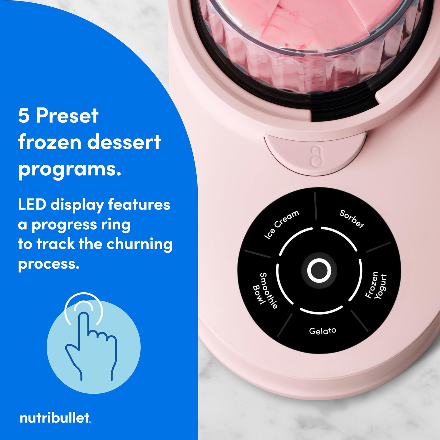 nutribullet Chill Ice Cream Maker, for Gelato, Sorbet, Frozen Yogurt, Smoothie Bowls, Compact Size, (2) Dishwasher Safe 16 oz. Pint Cups with Lids, Cotton Candy Pink, NBD50100CCP