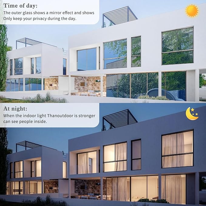 Filmgoo Window Privacy Film One Way Daytime Mirror Tint Treatments UV Heat Control Vinyl Stickers Sun Block Glass Paper Door Covering Reflective 35.4 Inch x 6.5 Feet Blue Silver