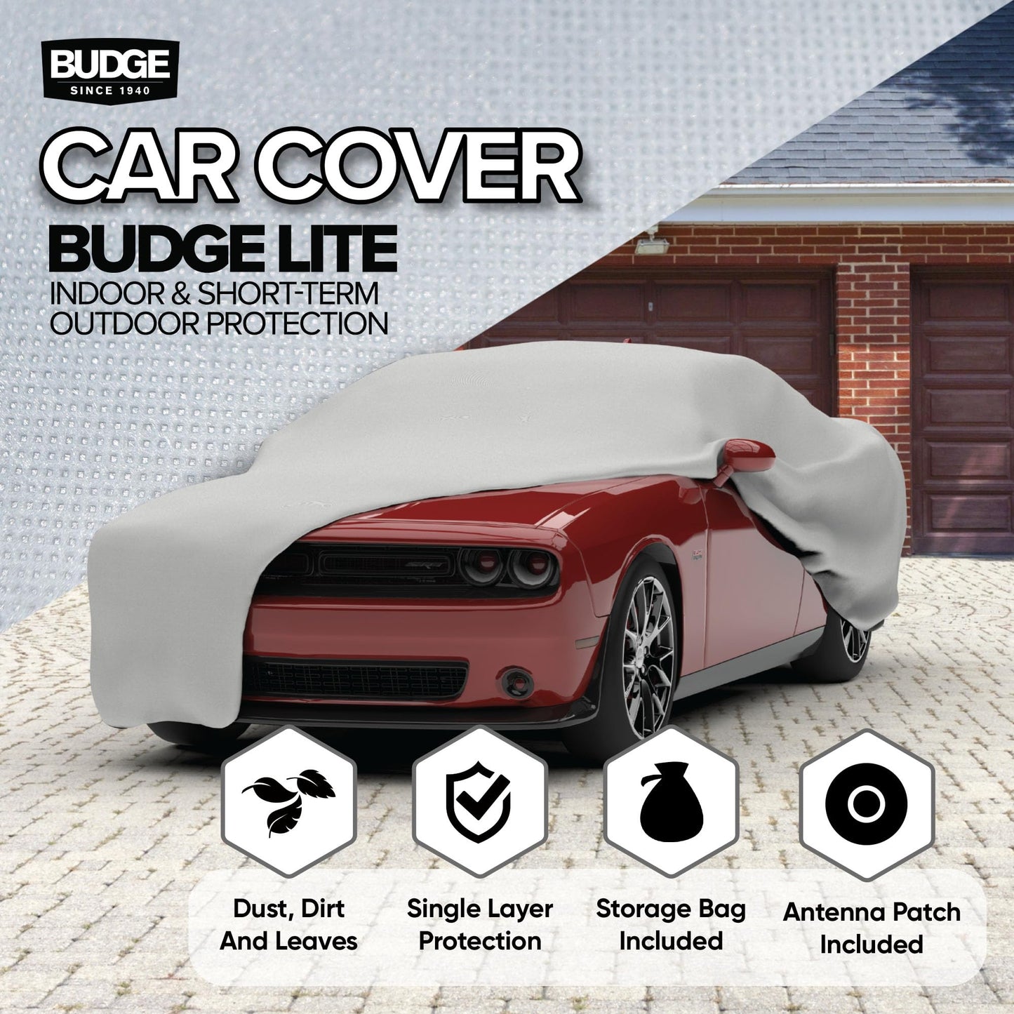 Budge Lite Car Cover, Indoor Protection, Breathable Dustproof Cover, Fits Full-Size Sedans up to 228 Inches, Gray, Size 4