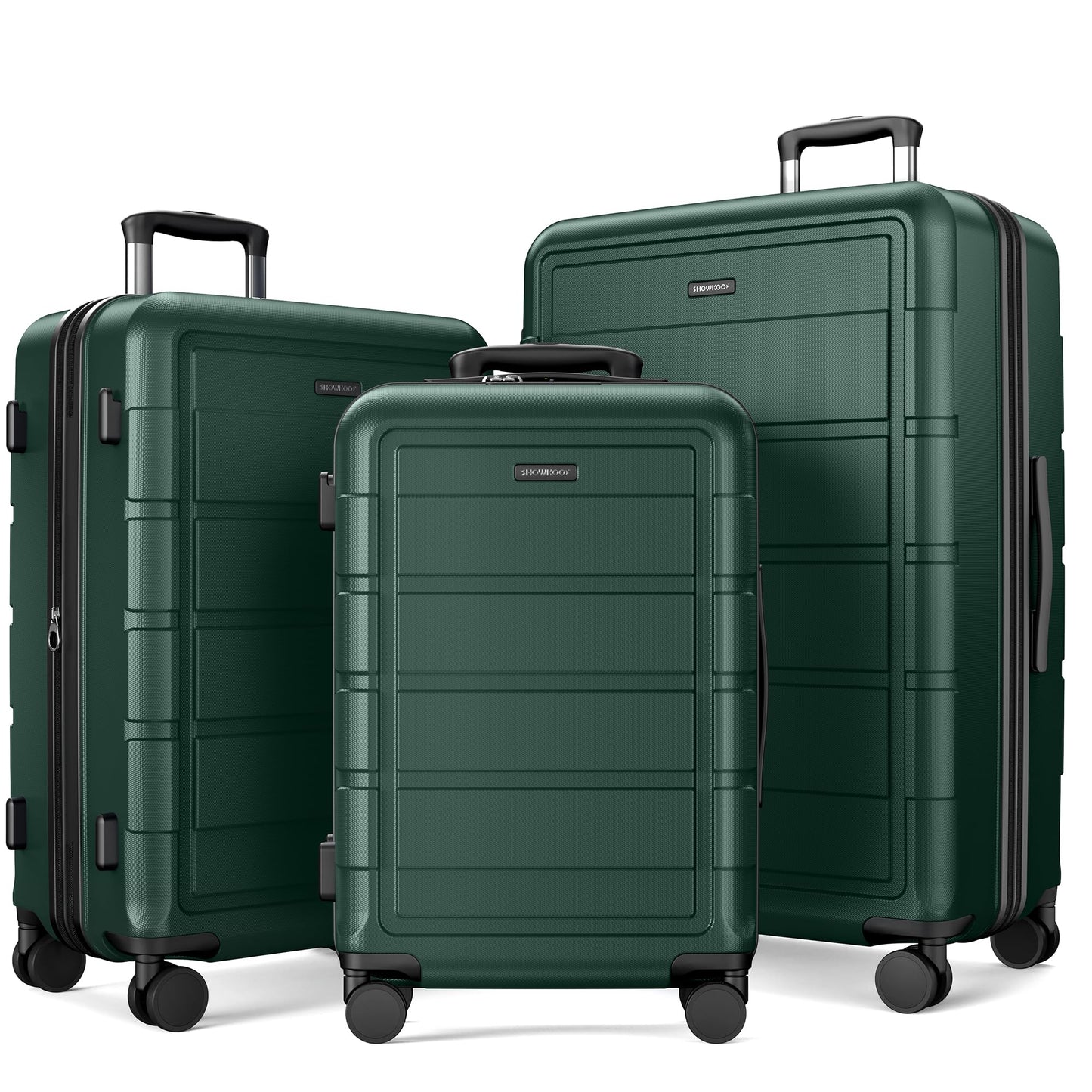 SHOWKOO Luggage Sets Expandable 100% PC Suitcase Double Wheels TSA Lock 3PC (ArmyGreen)
