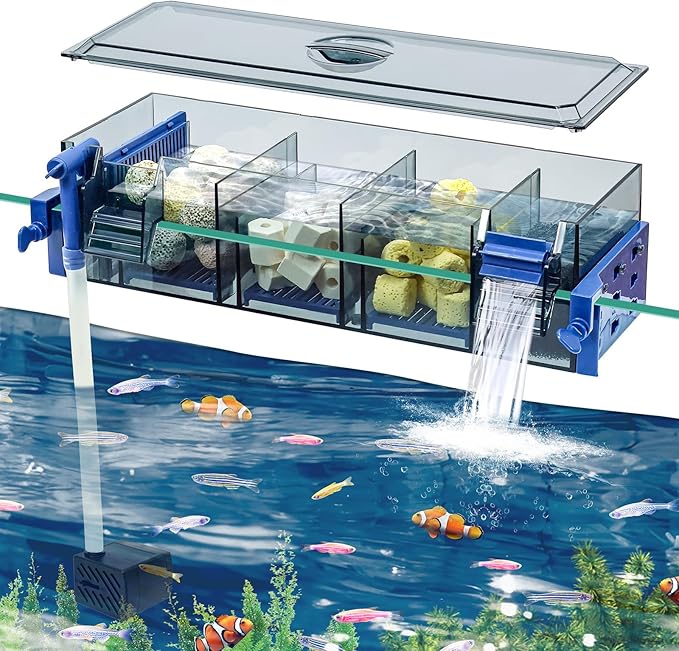 Bluecoco Multi Layer Aquarium Fish Tank Filter with Waterfall Oxygenation Suitable for 20-30 Gallon Fish Tanks, Flexible M...