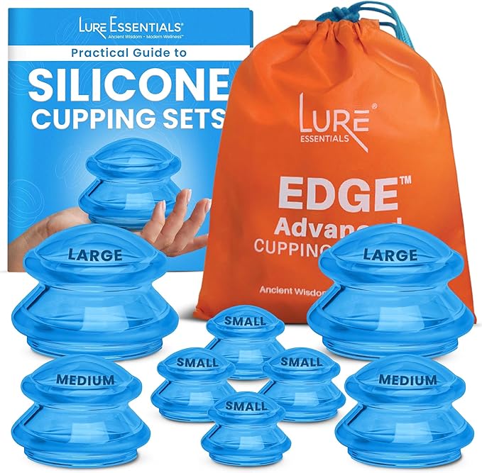 Silicone Cupping Therapy Set Professional Massage Cupping Cups for Cupping Therapy - 8 Cup Kit for Massage, Myofascial Release, Cellulite Reduction - Pack of 2 (Lure Blue)