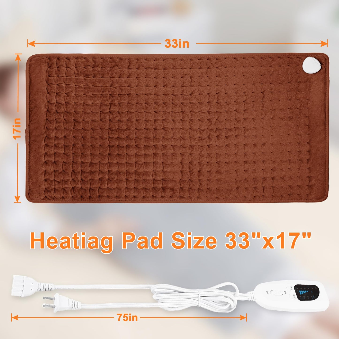 Deepsoon Heating Pad,Electric Heating Pads for Back,Neck,Abdomen,Moist Heating Pad for Shoulder,Knee,Arms,Legs,Dry/Moist Heat & Auto Shut Off,Christmas Gifts for Men and Women,Brown,33x17 Inch