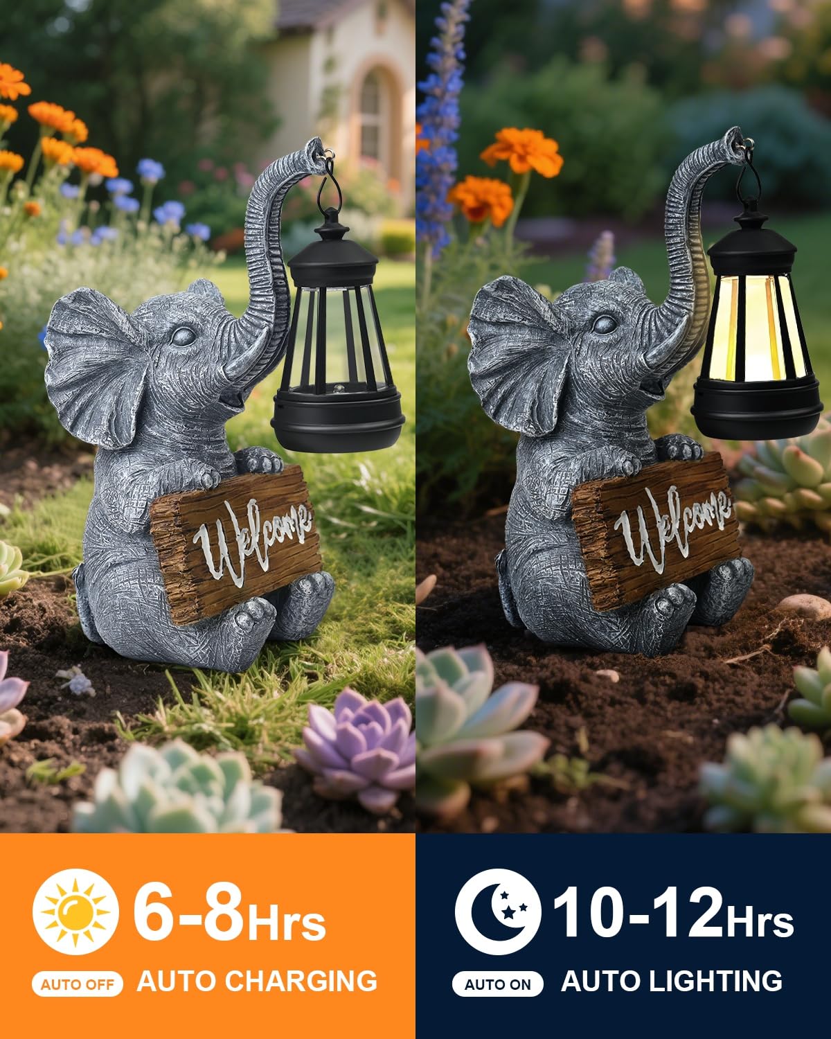 Outdoor Elephant Statues Solar Garden Decor Lights - Elephant Decoration for Garden, Balcony, Patio, Yard, Lawn - Housewarming, Fathers Day, Unique Birthday Gifts for Women Mom Grandma(White)