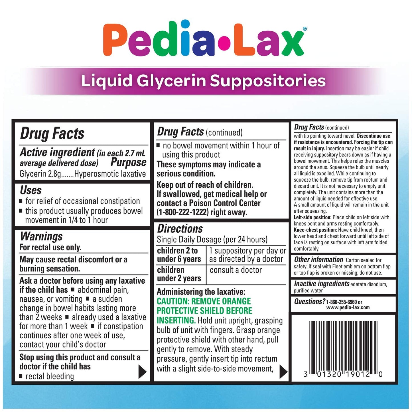Pedia-Lax Liquid Glycerin Suppositories for Kids Ages 2-5, Gentle Constipation Relief Laxative for Children, 6 Count, Pack of 24