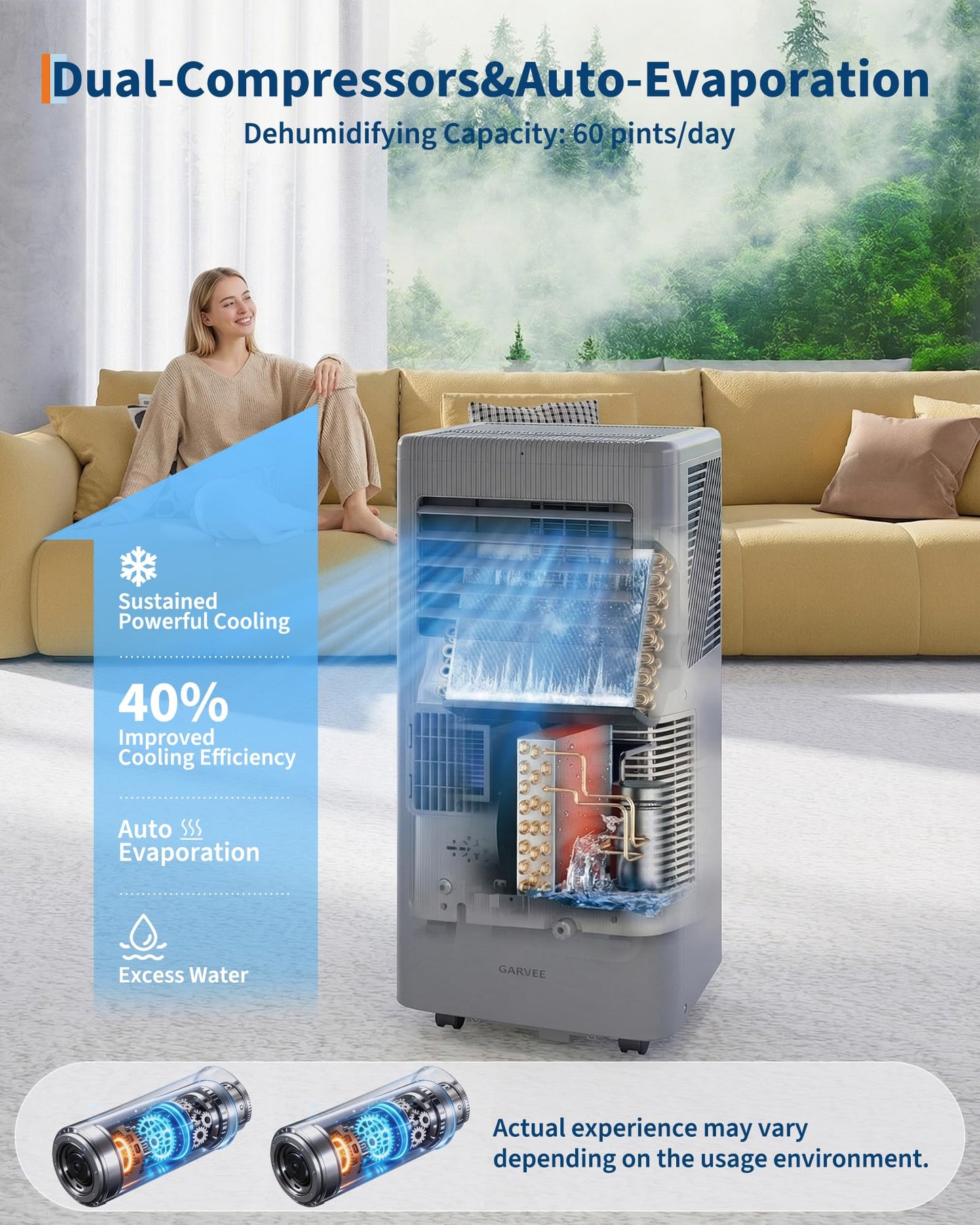 Garvee 10000BTU Portable Air Conditioner,Up to 450 Sq.Ft. Remote Control Silent Portable AC Unit, Dehumidifier,Fan,Sleep Mode,24H Timer&Installation Kit,DOE Certified,Ceer 6.7 Grey