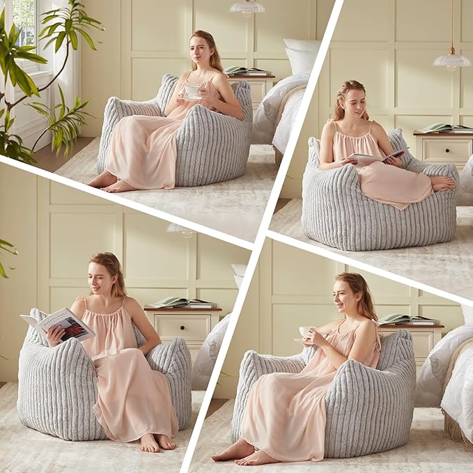 Achicsofar Giant Bean Bag Chairs for Adults Teens, Large Bean Bag Sofa Chairs with Filling Comfy Fuzzy BeanBag Chair with Armrests for Bedroom Living Room Reading