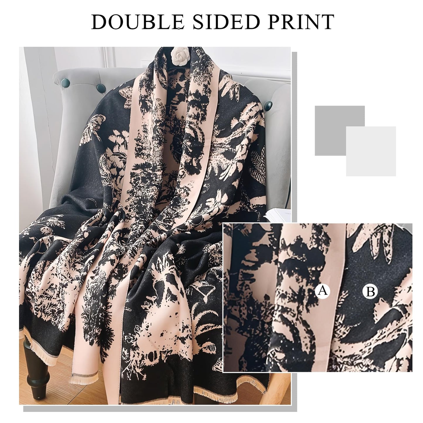 LumiSyne Warm Scarf Cashmere Shawl Women Rainforest Pattern Reversible Pashmina With Tassel Large Long Scarf Warm Wrap Stole