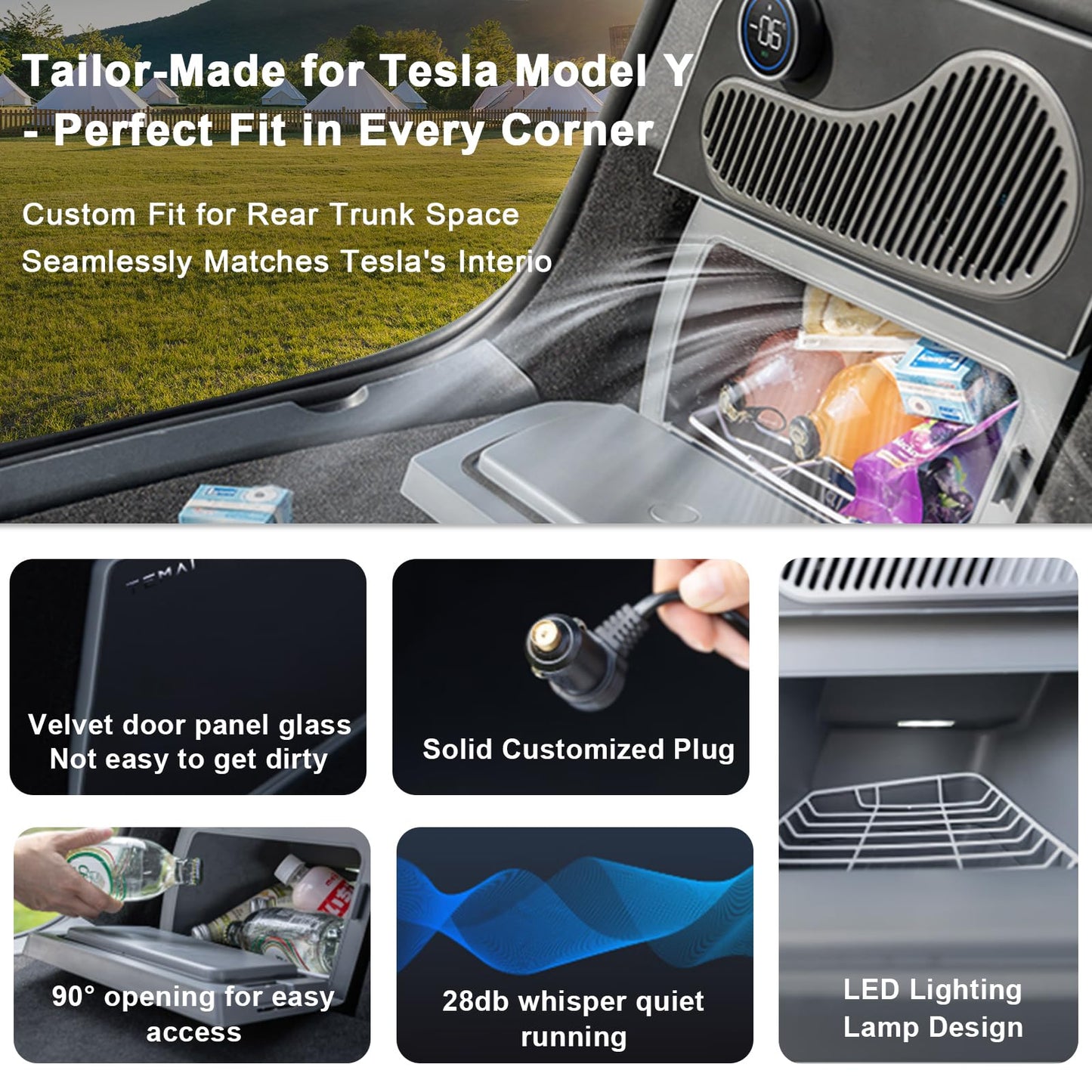 Tesstudio Car Refrigerator for Tesla Model Y 21-24, Model Y Junpier 2025+ 16L Capacity Trunk Car Fridge, -6°C Cooling, Portable Freezer Cooler for Camping, Outdoor Driving
