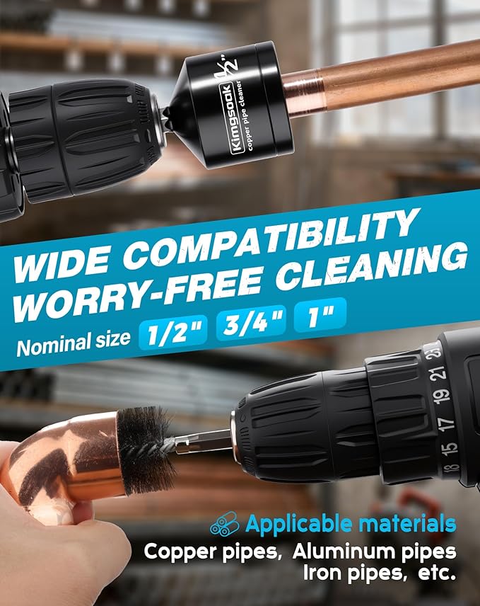 Copper Pipe Cleaner, 1/2", 3/4", 1" Copper Pipe Cleaning Brush for Drill, Copper Fitting Brush Tool