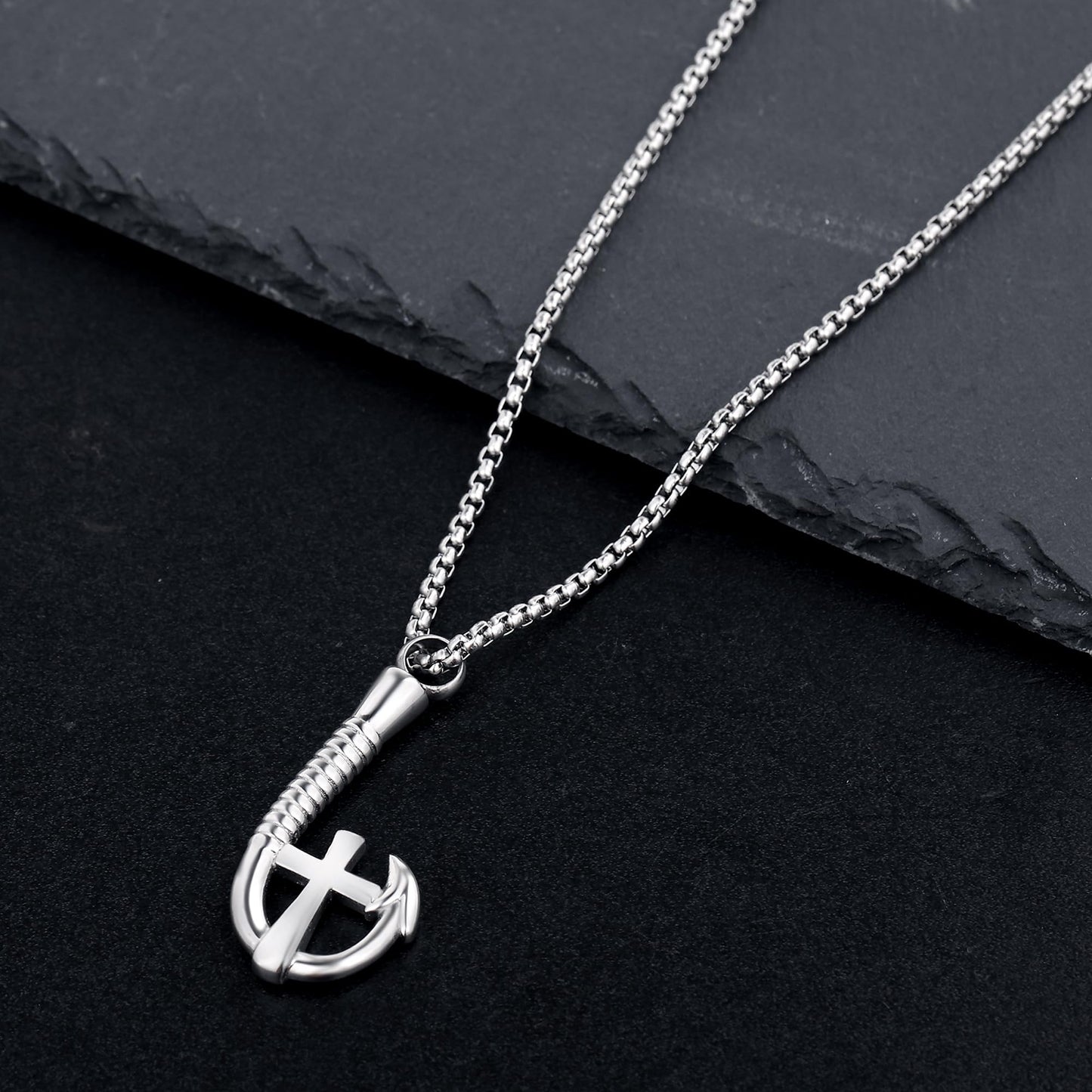 YOUFENG Fishing Hook Urn Necklace for Ashes Stainless Steel Cremation Jewelry Cross Ashes Necklaces Memorial Keepsake Silver