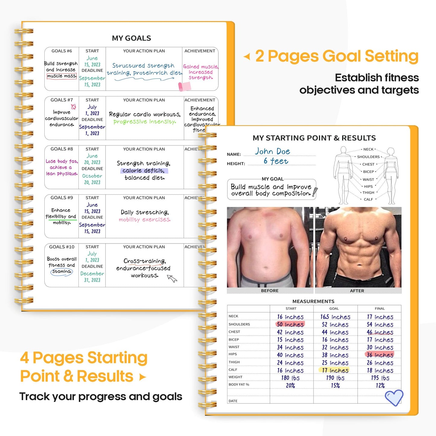 Fitness Workout Journal for Women & Men, A5(5.5" x 8.6") Workout Log Book Planner for Tracking, Progress, and Achieving Your Wellness Goals-Yellow
