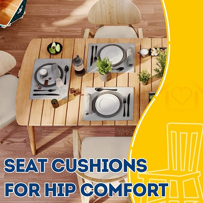 AAAAAcessories D-Shaped Chair Cushions, 2" Thick Dining Chair Pads with Ties and Removable, Machine-Washable Cover, 17" x 16", Set of 8, Oatmeal Beige