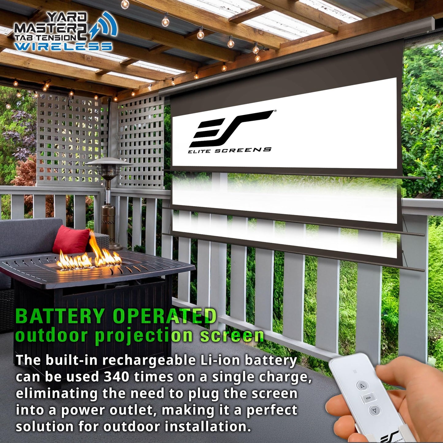 Elite Screens Yard Master 140-INCH Tab-Tension Wireless Outdoor Projector Screen – Built-in Battery, IP33 Rated Water-Resistant Backyard Movies Outdoor Entertainment, OMS140WHT2-ELECT-BAT