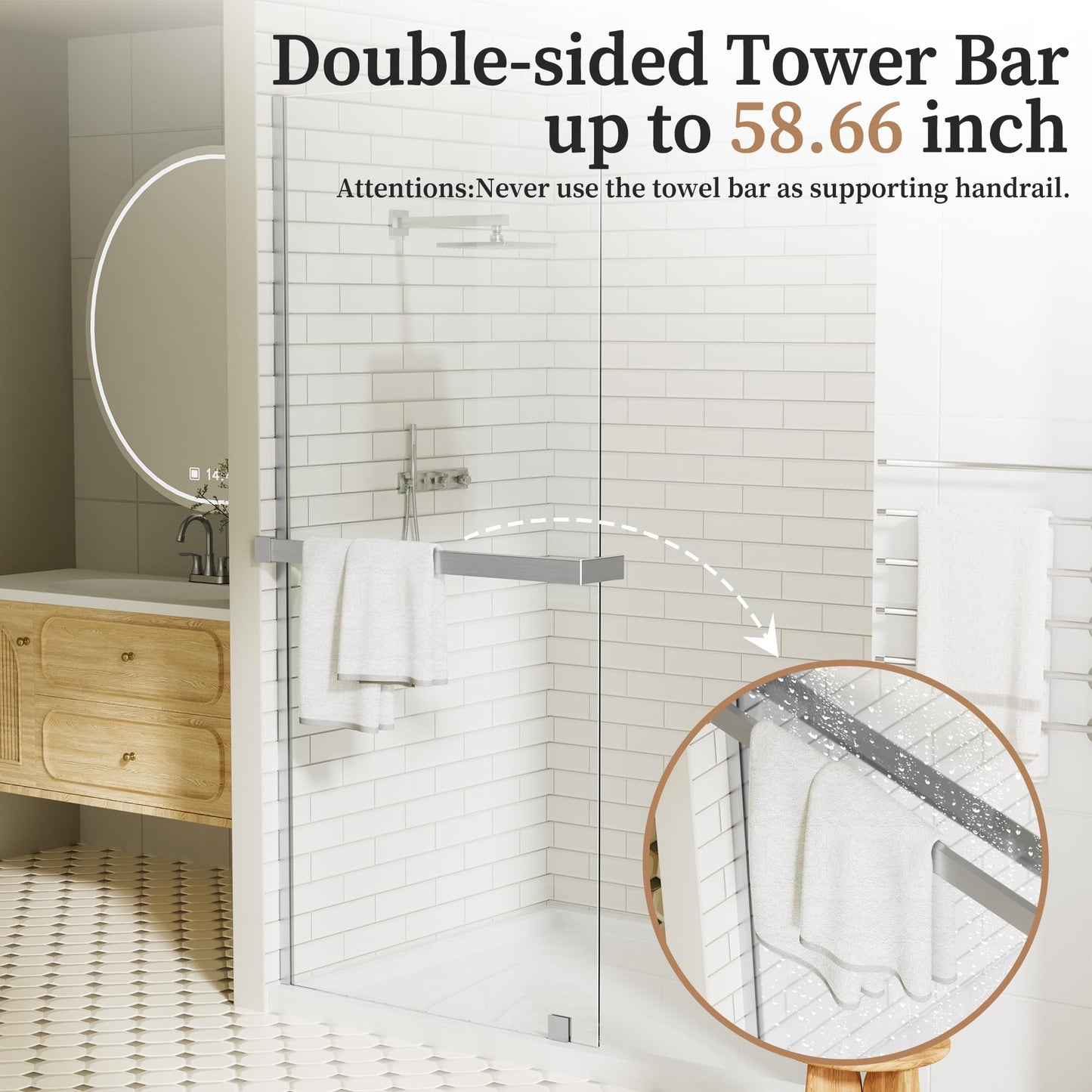 36" W x 76" H Fixed Glass Shower Panel, Frameless Shower Glass Panel with Nano Coating,5/16" (8mm) Clear SGCC Tempered Glass Panel for Walk In,Chrome