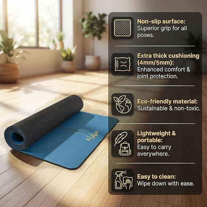Aloha Bliss Premium Yoga Mat – 72” x 27 - Thick, Non-Slip & Durable | Sweat-Resistant, Lightweight & Portable | Perfect for Yoga, Pilates, Home Workouts, Gym & Studio Practice - Eco-Friendly