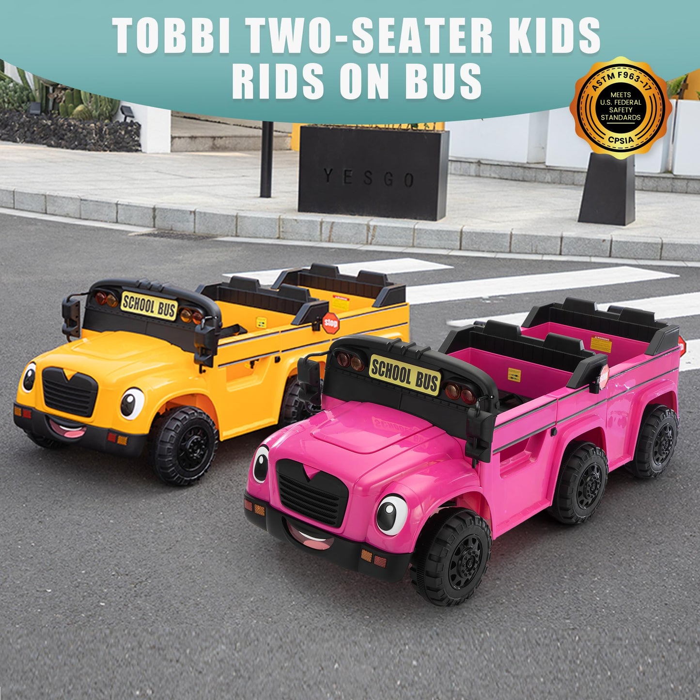 TOBBI 2 Seater Kids Eletric Ride on School Bus Toy, 35W-4WD Battery Powered Car with Remote Control/6 Wheels/Horn/LED/Music for Toddlers 3-8 Years, Yellow