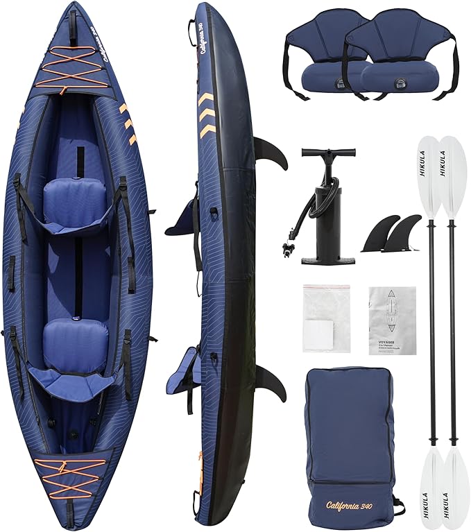 Inflatable Kayak 2 Person, Tandem Kayak, Foldable Kayaks for Adults, with Kayak Fin, 2 Aluminum Paddles, 2 Padded Seats, H...