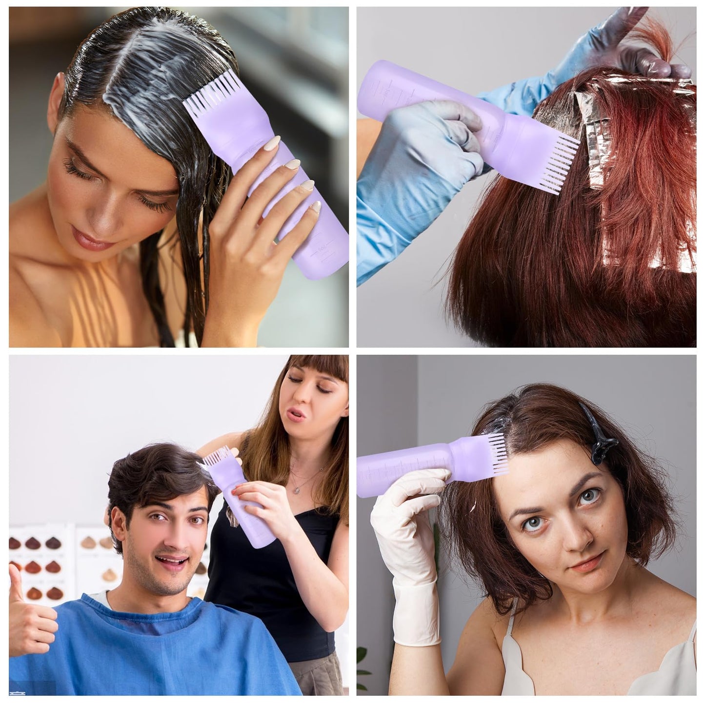 FXSPLCZ 2 Pack Root Comb Applicator Bottle Oil Applicator for Hair Dye Hair Oiling Bottle with Graduated Scale, 6 Ounce (Purple