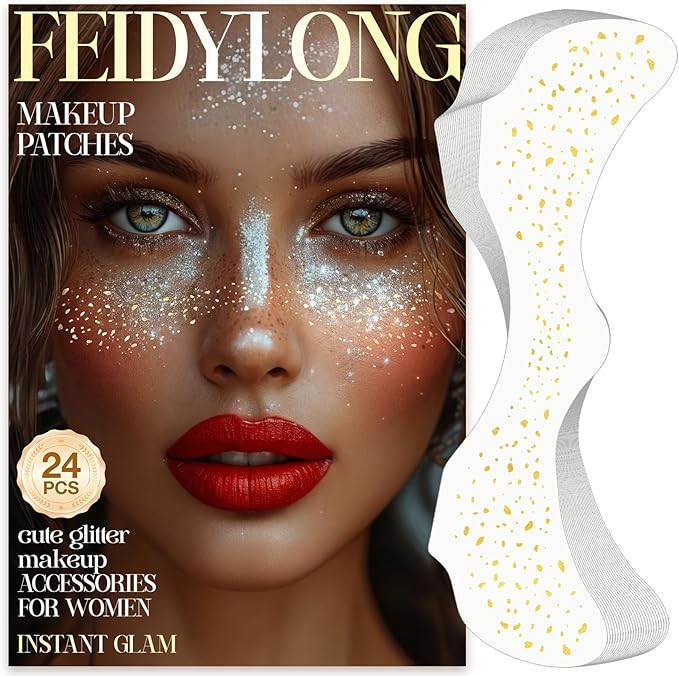 FeidyLong Glitter Freckles, 24 PCS Gold Face Glitter Makeup Accessories, Face Glitter Tattoos Makeup Patches for Women, Fa...