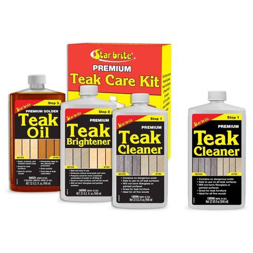 STAR BRITE 32 Ounce Teak Kit + Extra Cleaner - Restore Decks, Patio, Outdoor Furniture, Boats & All Fine Wood - Marine Grade Teak Cleaner, Brightener & Golden Teak Oil Finish + Extra 32 OZ Cleaner