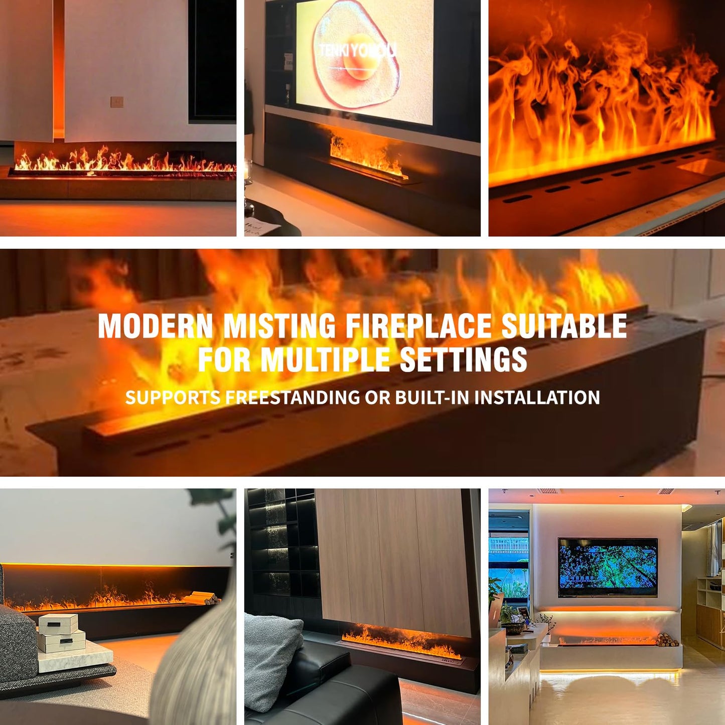 Water Vapor Fireplace Atomized Fake Fire, Recessed Electric Fireplace Humidifier Touchable Atomized Flame Equipped with Remote Control, Adjustable Flame Humidifying Atomization 27 Inch