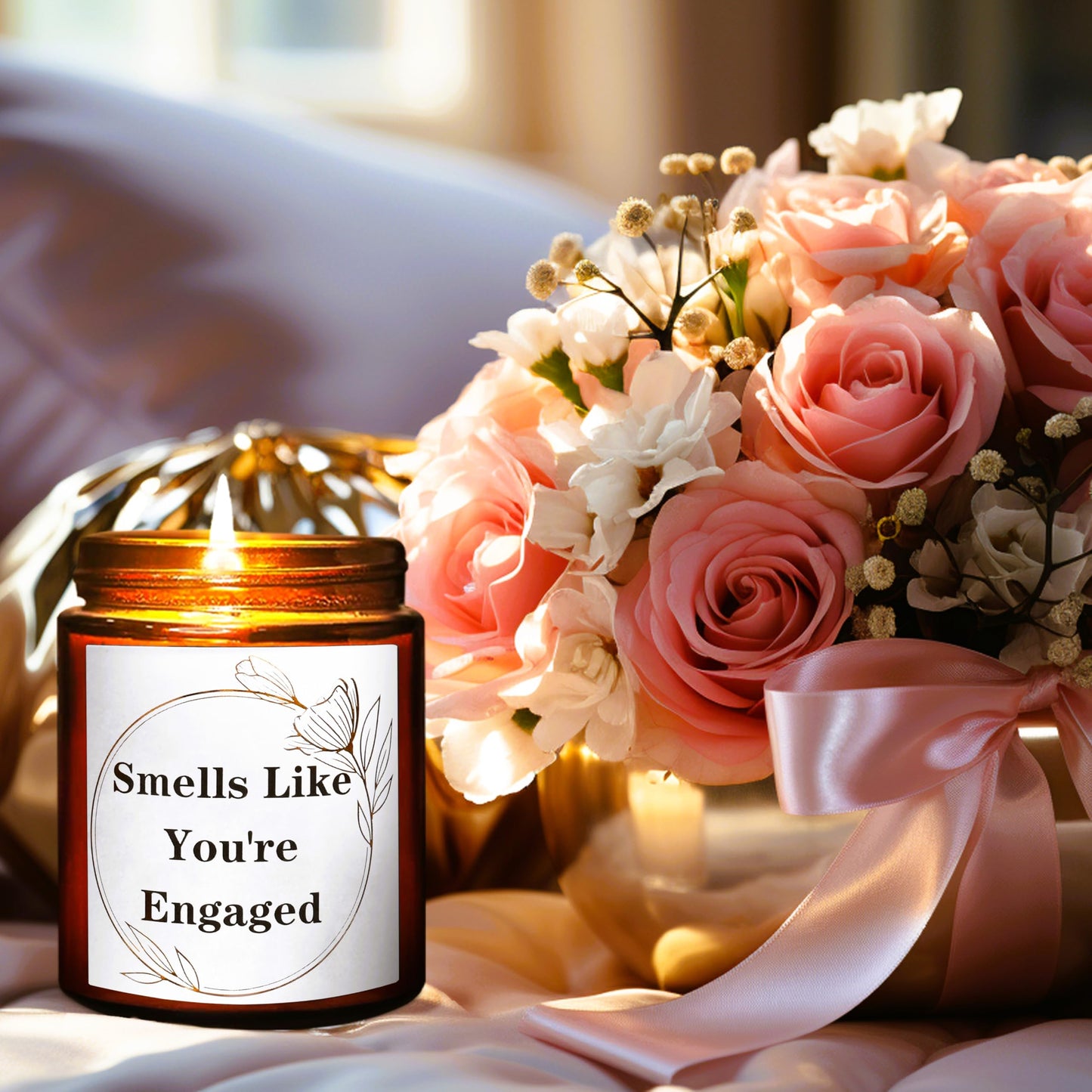 Briojoy Wedding Gifts for Bride, Groom - Mr and Mrs Candle - Happy Engagement Gift for Her, Bride to Be - Gifts for Bridal Shower, Newlywed, Married Couples Anniversary - Jasmine Scented Soy Candle