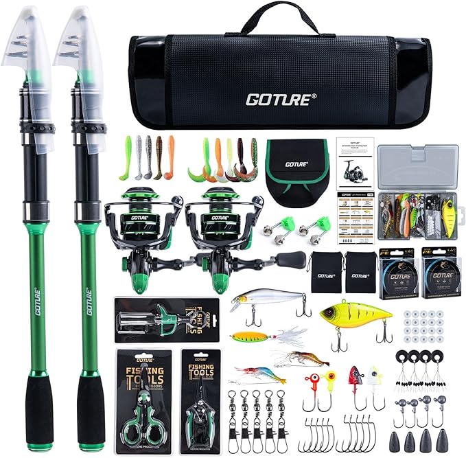 Goture Spinning Fishing Rod & Reel Combo with Carrier Bag,6-9FT,Spin Reels, Lures Kit, Pliers, Braided Line, Fish Gripper,...