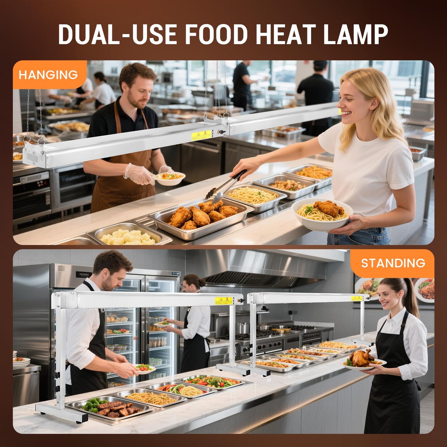 Hiteemer 48-Inch Food Heat Lamp, 1300W Commercial Food Warmer Electric Strip Heater Overhead Stainless Steel Catering Heating Lamp for Buffet Restaurant Parties Kitchen, Silver 115V