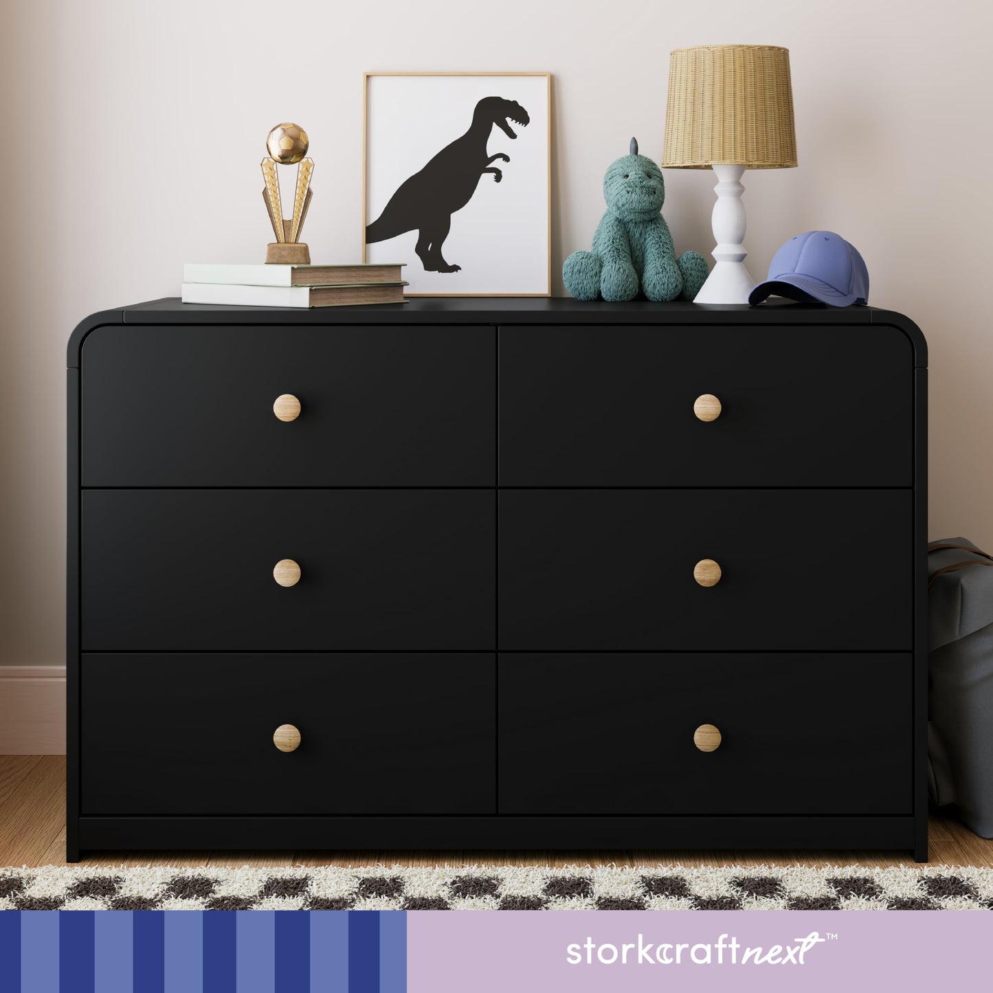 STORKCRAFT Santos 6 Drawer Bedroom Dresser (Black & Natural) – GREENGUARD Gold Certified Dresser for Kids Bedroom with Interlocking Drawer System