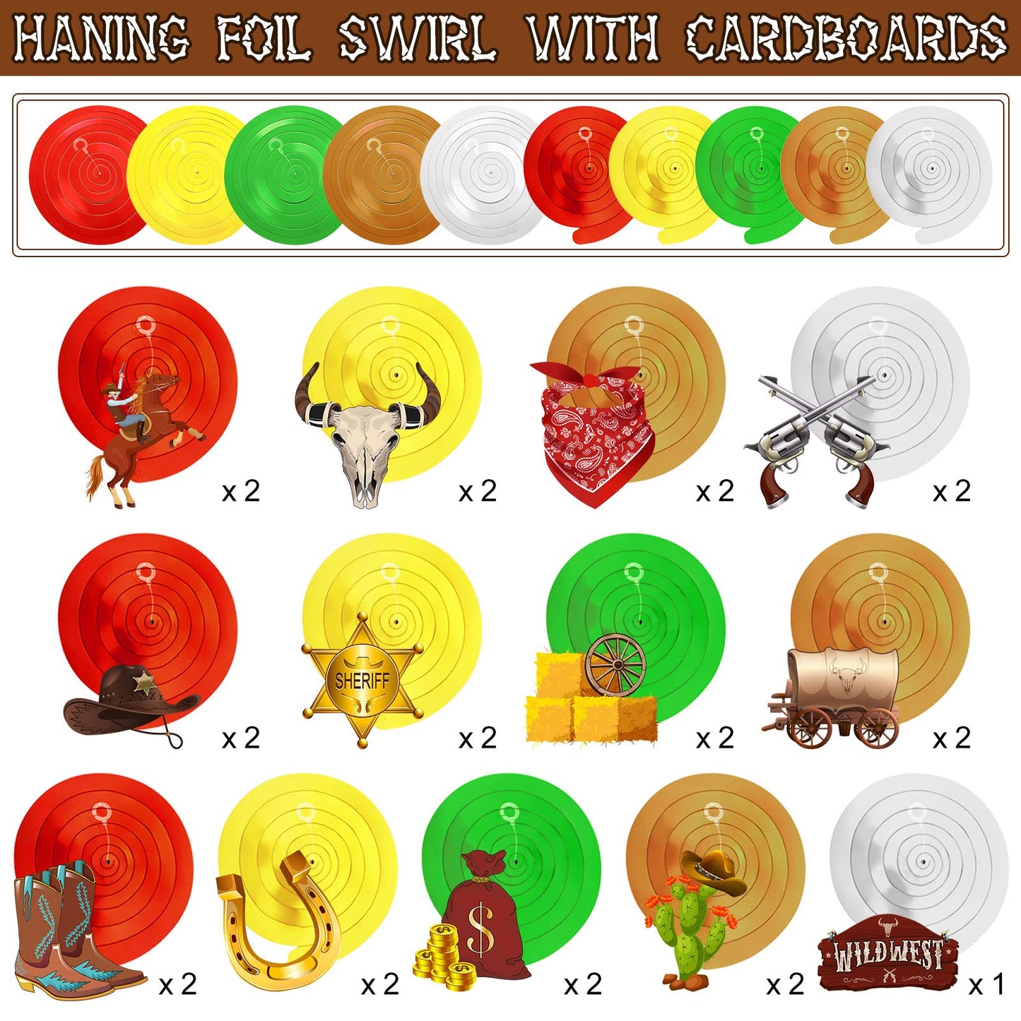 Funrous 55 Pcs West Cowboy Themed Party Decoration Wild Western Theme Hanging Swirl Supplies Western Cowgirl Hanging Decorations for Kids Birthday Wild Cowboy Party Favors(Cowboy)