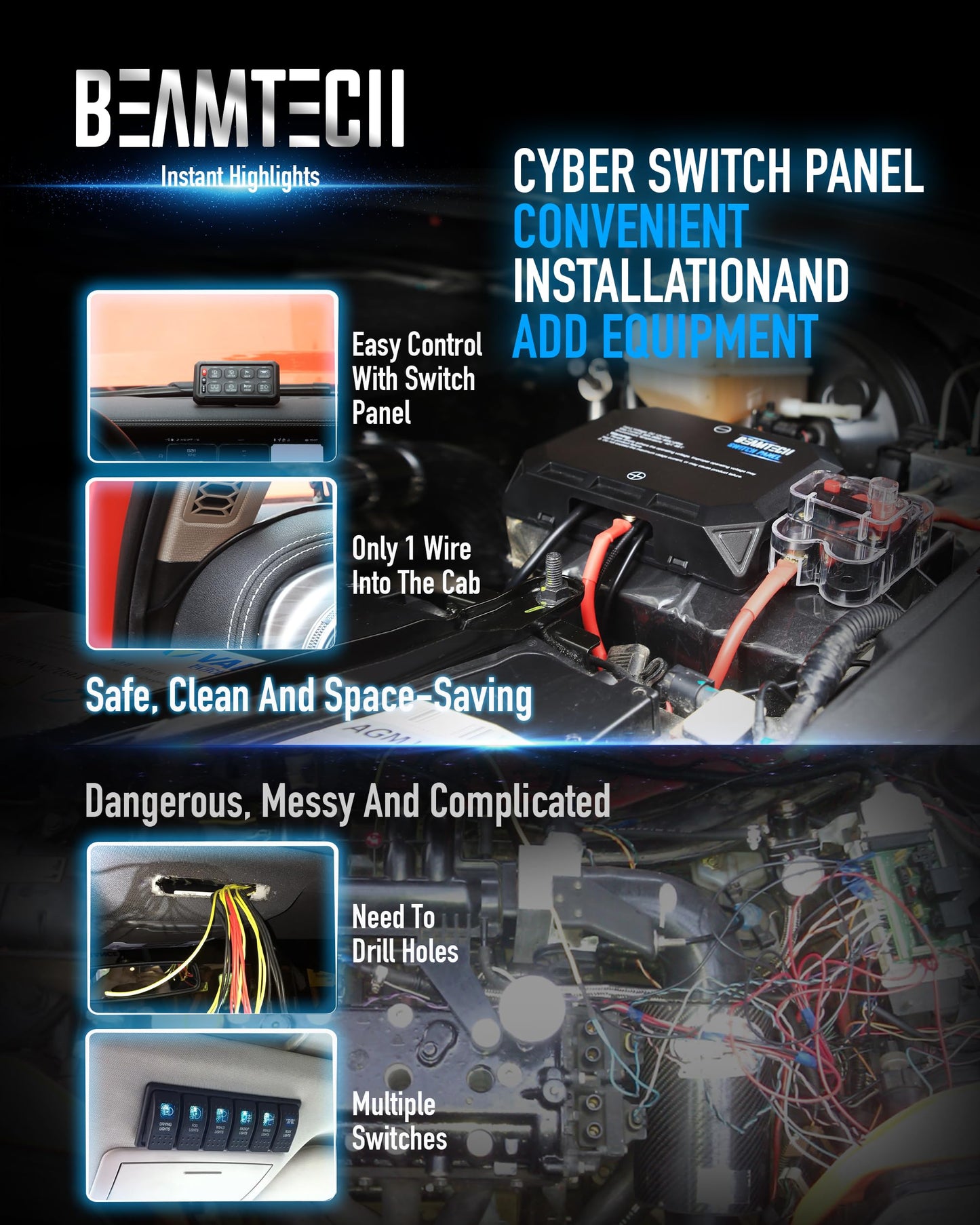 BEAMTECH 8 Gang Switch Panel, APP Remote Control RGB Toggle Momentary Pulsed Circuit Control Relay System Box Auxiliary Touch Control Switch LED Light Controller for Off Road ATV Car Truck