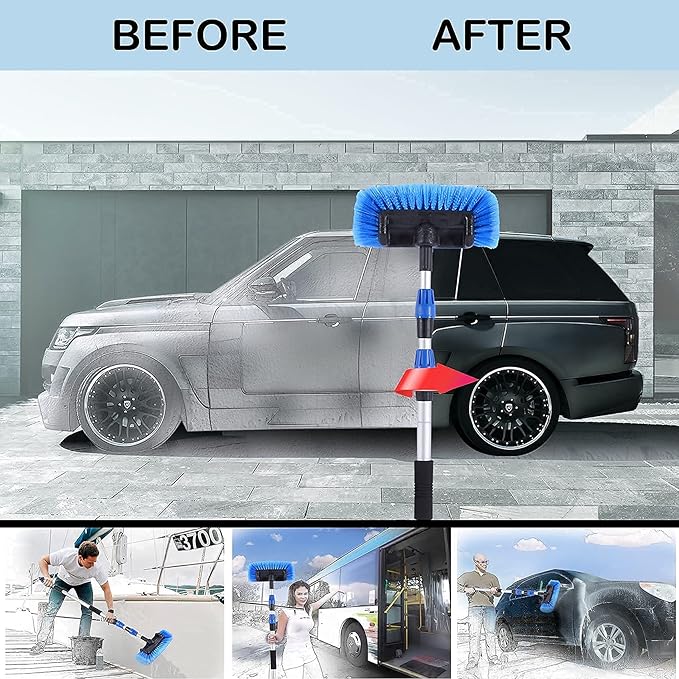 5-12 Foot (20ft Reach) Deluxe Flow Through Car Wash Brush,Long Handle Telescopic Extension Pole Brush; Solar Panel Cleaning Brush; Soft Bristles Head Cleaning RV;Boat;Solar Panel, Deck,Floor