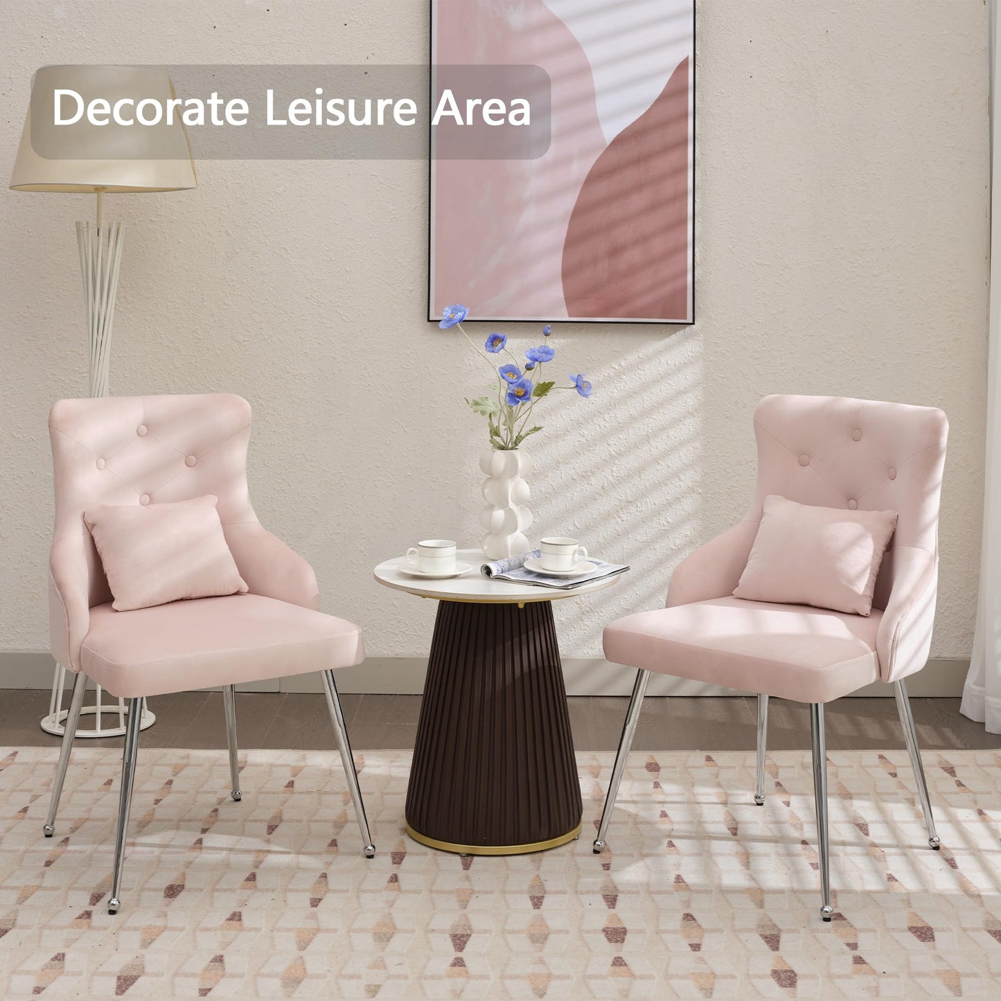 UDAX Velvet Vanity Dining Chairs, Upholstered Makeup Accent Reading Chair, Office Desk Vanity Stool Chairs with Metal Legs for Kitchen, Bedroom, Living Room, Pink